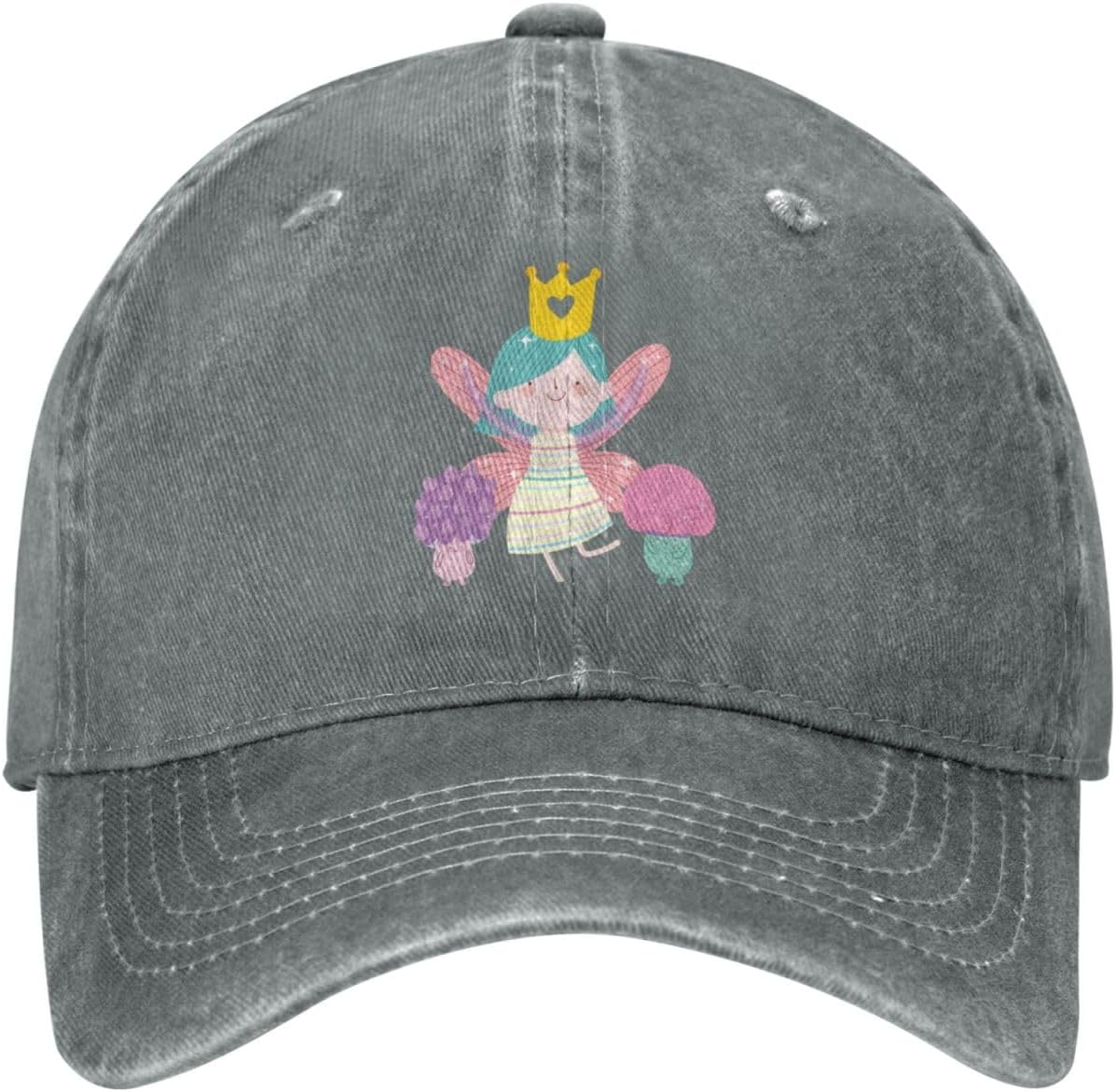 

Fairy Mushroom Queen Graphic Washed Baseball Cap Vintage Denim Style Adjustable Outdoor Dad Hat One Size сірий