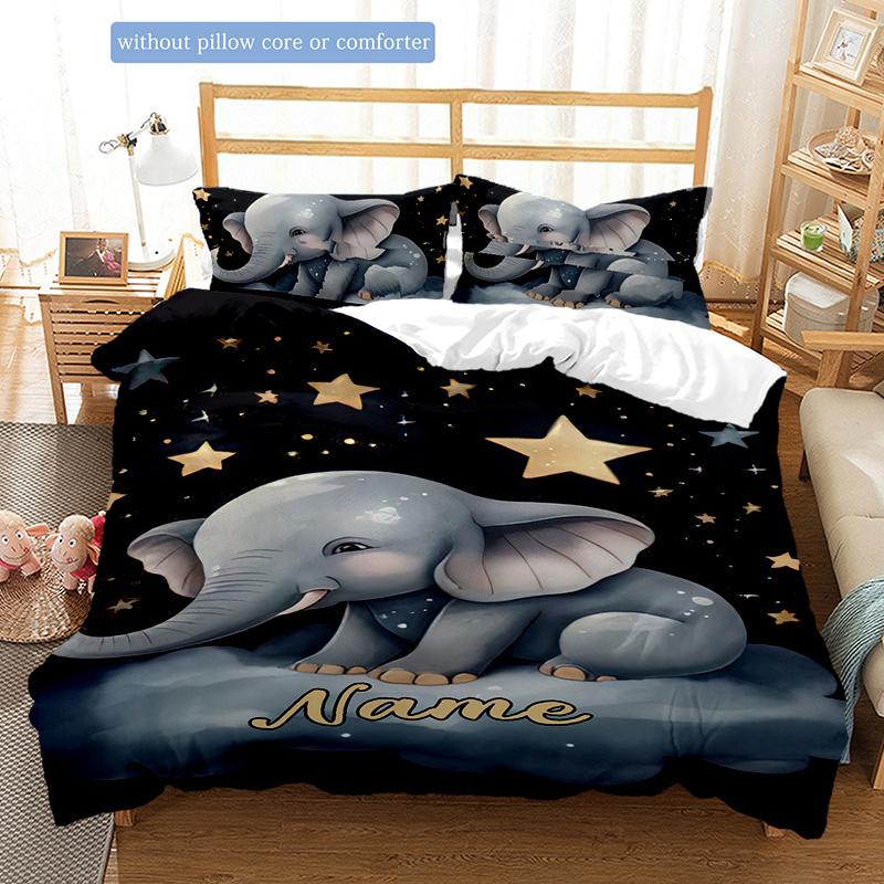 Elephant Customize Your Name Duvet Cover Softbedding Set For Bedroom Guest Room And Dorm Decoration Threepiece Set Includes 1 Duvet Cover 2