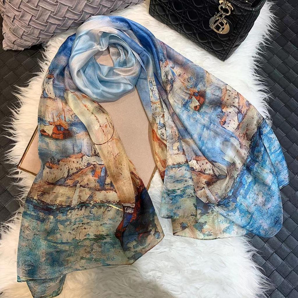 Ultralarge Spring Fall 100% Mulberry Silk Scarf Beach Wrap Brand Female Long Scarves New Red Floral Silk Scarf Shawl