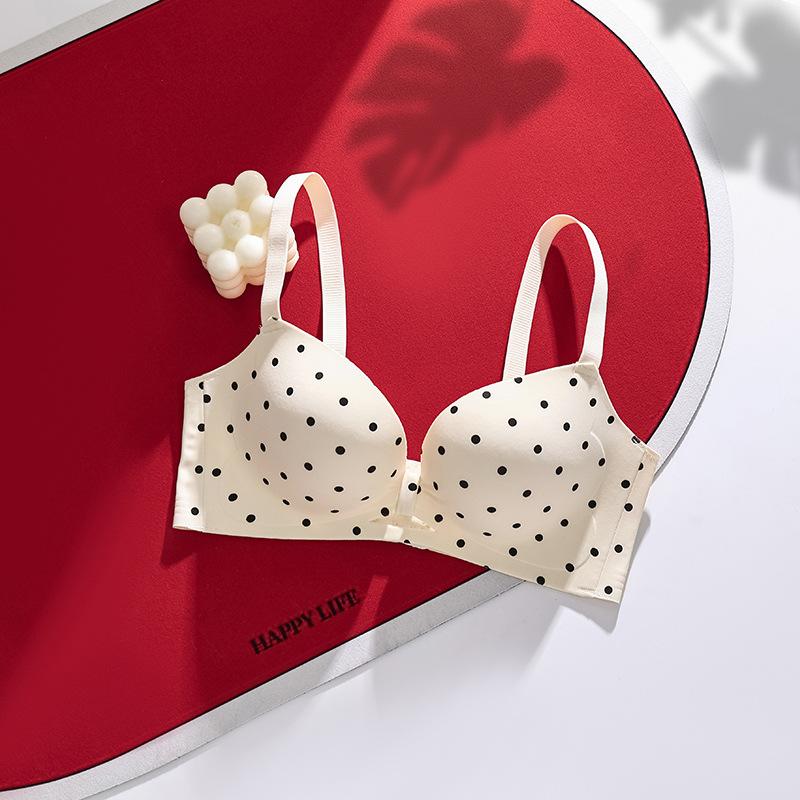 Polka Dot Wireless Push Up Seamless Shaping Gathered Women Underwear Bra