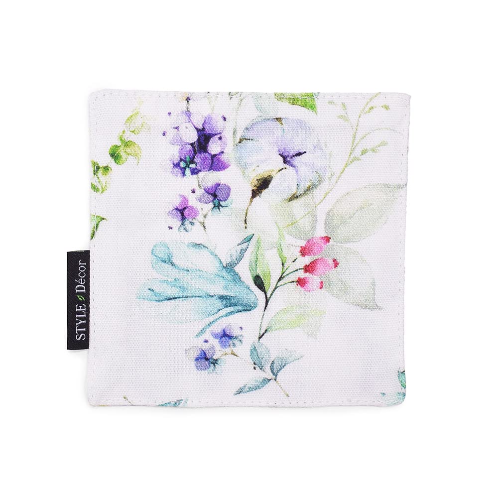 STYLE Decor Reversible Stylish Set of Nordic Floral and Botanical W3000620 Coasters, Fabric, Washable, 4, Design,