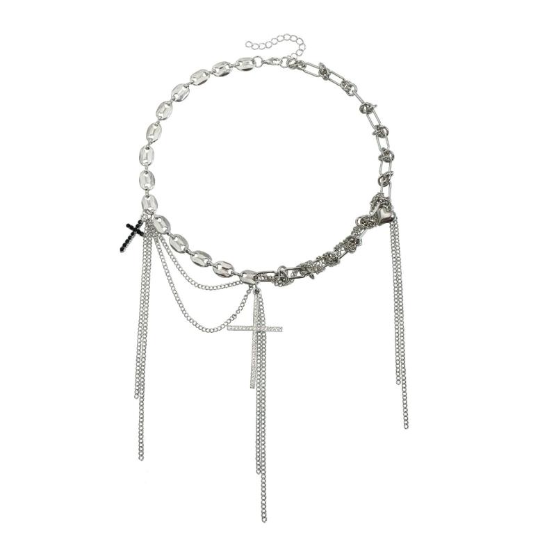 

Eye Catching Heart Crucifix Pendant Necklace Feature Swing Fringe Design Stylish Alloy Jewelry For Multiple Occasion 1