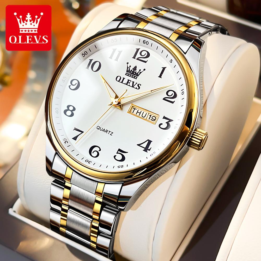 OLEVS 5567 Original Men's Watches Simple Classic Large Digital Dial Dual Calendar Waterproof Luminous Quartz Watch for Men
