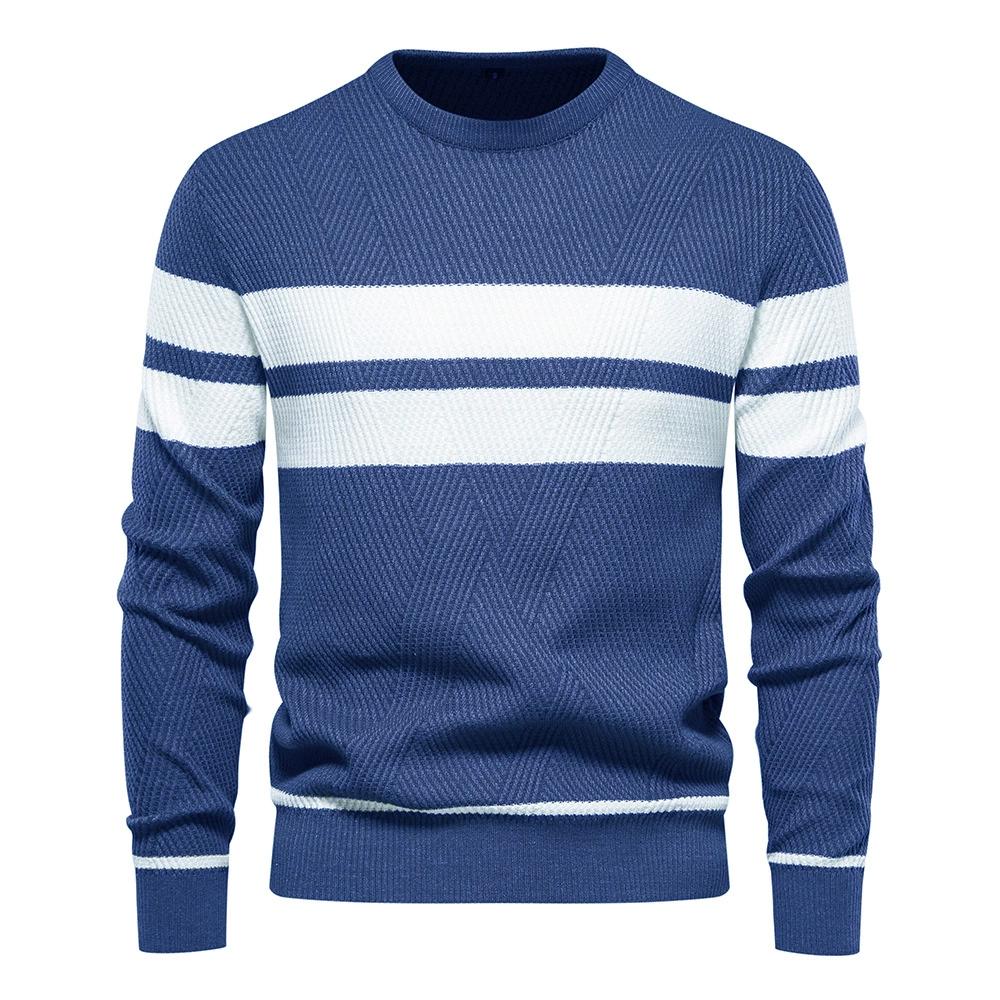 Autumn and Winter Men's Casual Striped Men's Sweater Pullover Color Blocked Round Neck Men's Knitted Sweater