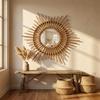 Eco Decx Handcrafted Rattan Sunburst Wall Mirror, Boho Round Cane Hanging Mirror for Bedroom, Bathroom & Living Room Decor, 65  x  2  x  65 cm