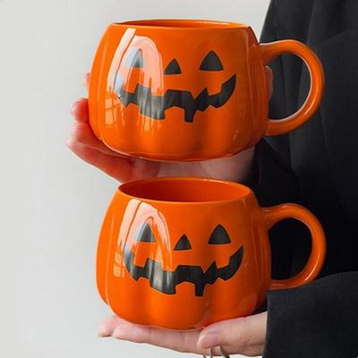 Festive Pumpkin Mug Cute Pumpkin Face Ceramic Halloween Mug Set 400ml Pumpkin Pattern Coffee Cups for Beverages for Adults