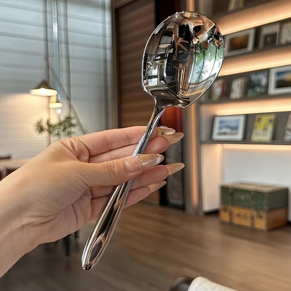 1 Stück Extragröße Servierlöffel aus Edelstahl mit langem Griff, geeignet für den Einsatz zu Hause, im Hotel, in der Kantine und im Restaurant Edelstahl-Löffel-Geschirrset