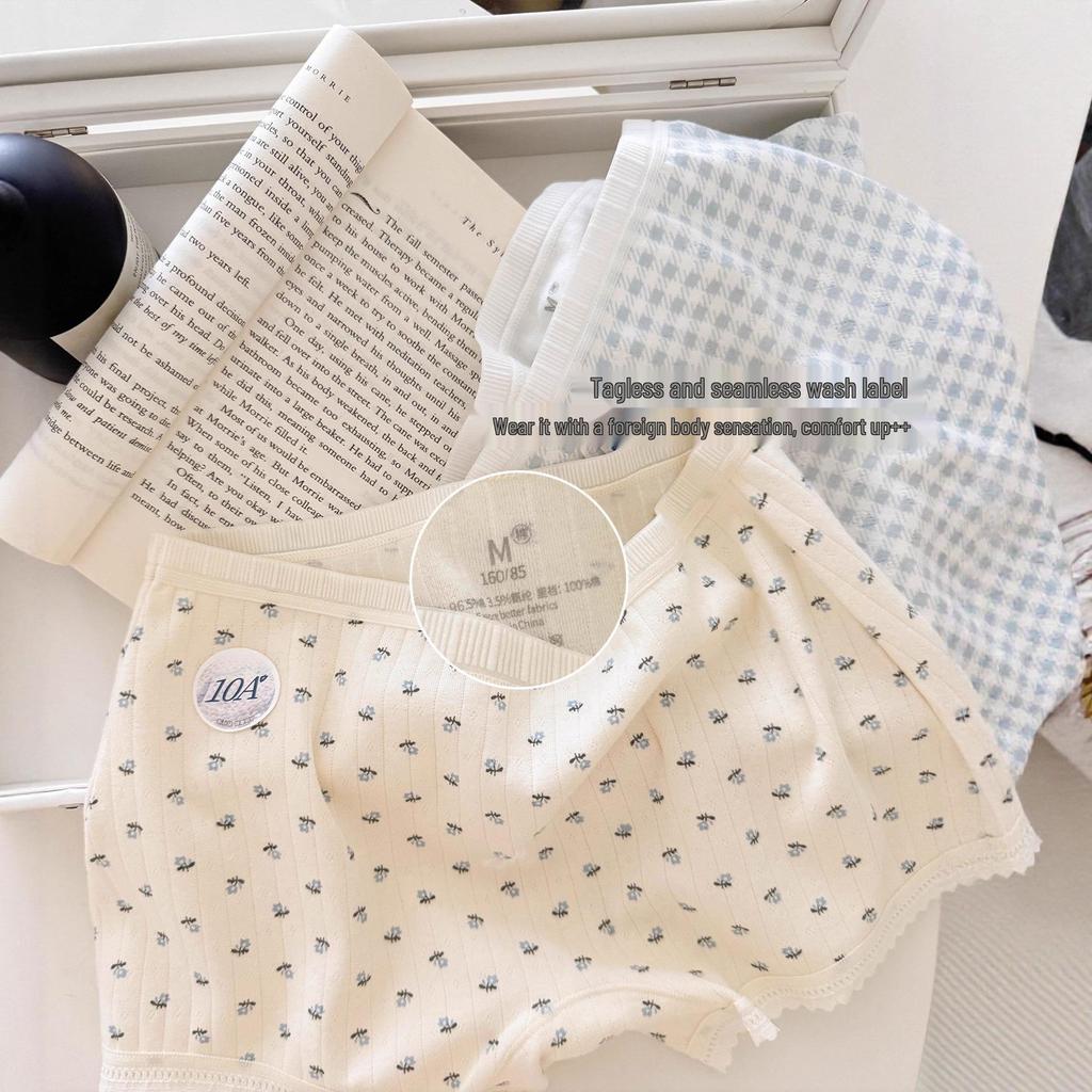 Spring Floral Cotton Women's Antibacterial Low-Rise Underpants with Extended Crotch and Safe Anti-Exposure Design