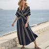 New European & American Summer V-neck Women's Ruffle Swing Dress