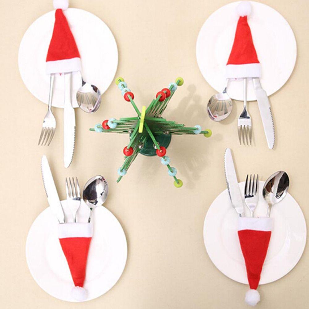 

Party Decor Red Santa Hat Dinner Spoon Fork Bags Cutlery Bag Silverware Christmas Hat красный