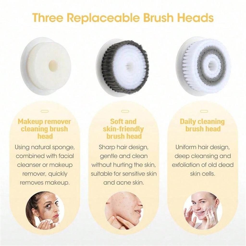 Electric Ultrasonic Facial Cleanser Brush 3 In 1 Cleansing Face Brush 360 Rotate Deep Cleaning Brush Facial Skin Care Tools
