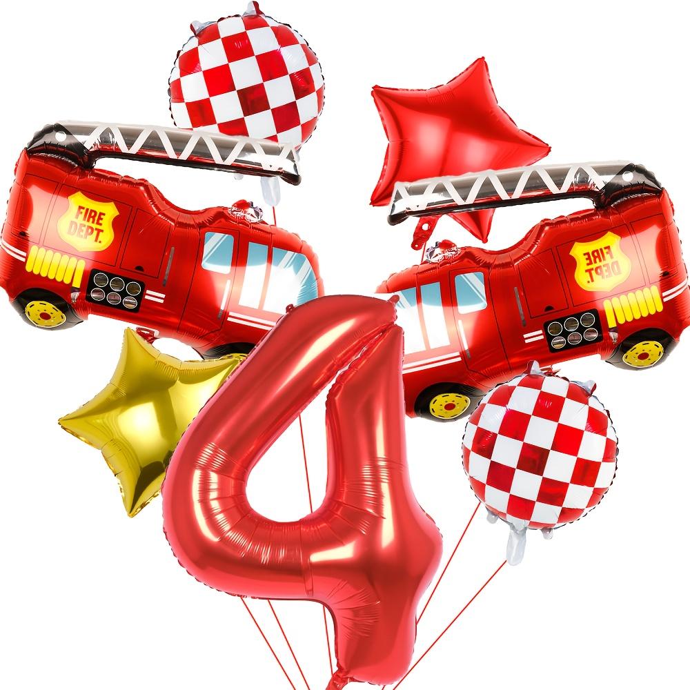 7pcs Fire Truck Red and Gold Five-Pointed Star Balloon Set 32inch Red Numbers 1~9 for Birthday Washing Fire Theme Decoration Toy
