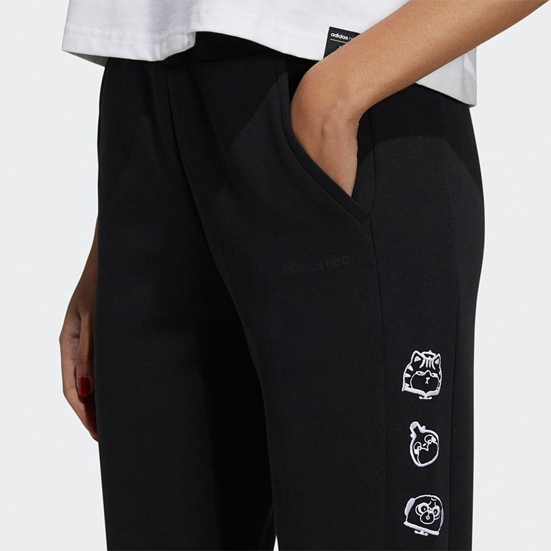 adidas Neo CNY Serie Gedruckte Kontrast-Dreistreifen Tapered Jogginghose Damen Hosen Schwarz H45035