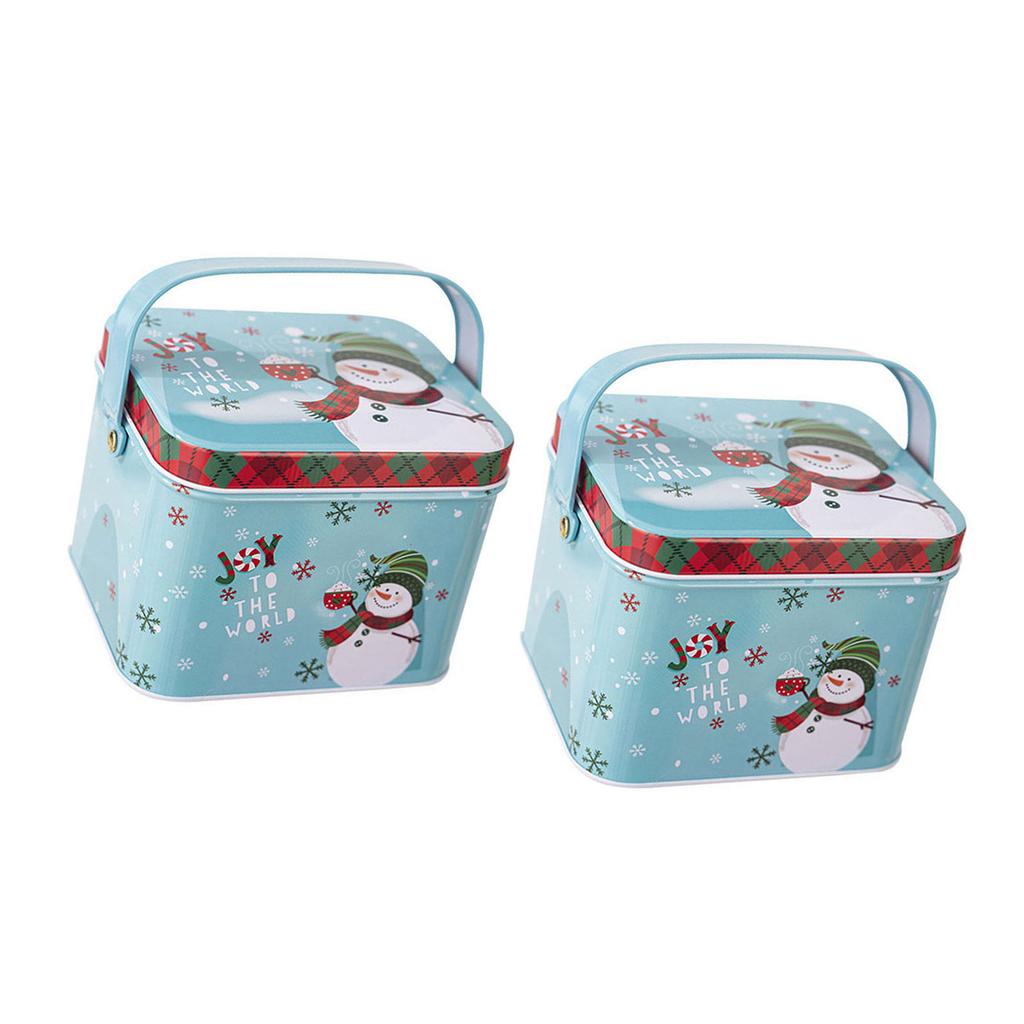 2pcs Christmas Candy Boxes with Handle Handheld Sweets Tins Portable Tinplate Candies Holders Sugar Storage Container