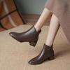 Vintage Square Toe Brown Ankle Boots - 2025 Autumn/Winter Chelsea Style with Zipper