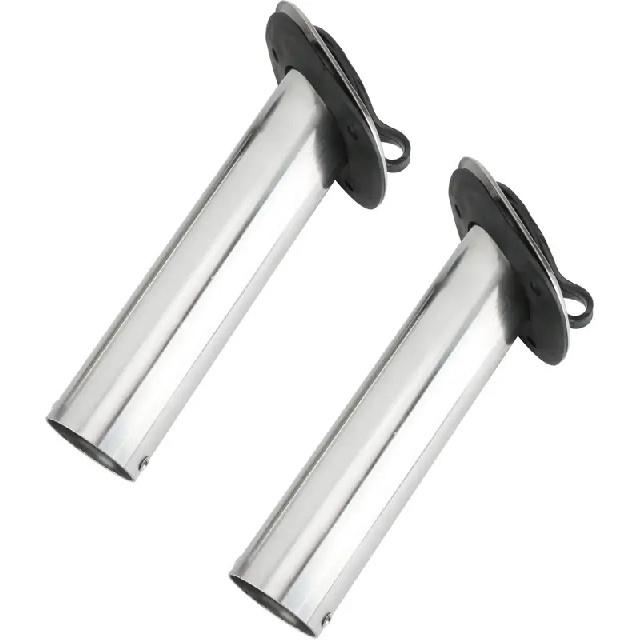 2Pcs 30 Degrees Stainless Steel Fishing Rod Holder Flush Mount with Black PVC Cap and Liner Boat Rod Holder