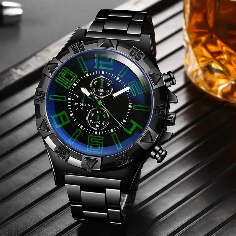 Men's Sports Mesh Belt Luminous Watch Men's Hollow Calendar Blue Light Watch Dial Design High Quality Luxury Mens Watch