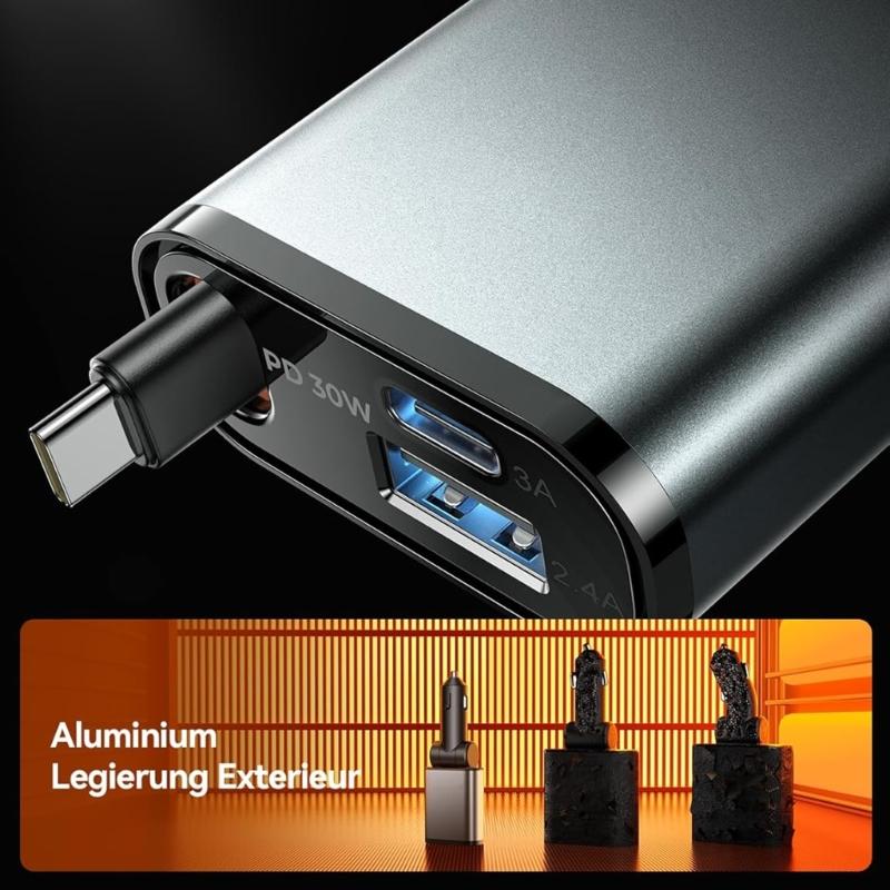 Very Small Retractable USB C Car Chargers 45W 3 In 1 Adapter High Speed Vehicle Chargers Small Car Chargers for Locate