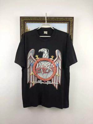 Vintage 90's Slayer Band Tee Shirt Rare Over Print Black Metal Rock Mens Size M Unisex T-Shirt