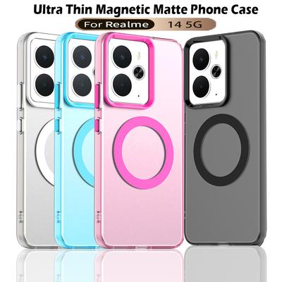 Matný obal na telefon Magsafe pro Realme 14 5G Magnetické bezdrátové nabíjení pro Realme 14 14T 14X Nárazuvzdorný zadní kryt