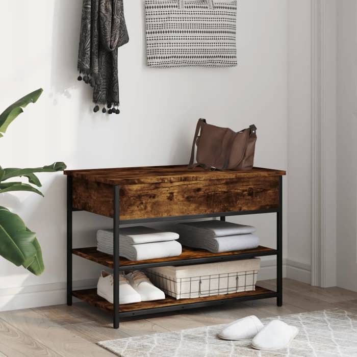 VidaXL Shoe Bench Smoked Oak 70x42.5x50 Cm Engineered Wood, Bench, Storage Bench, Hallway Seat, Bench of 839030