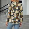 Women's Casual Fashion Sexy Comfort Halloween Printed V-Neck Button Long Sleeve