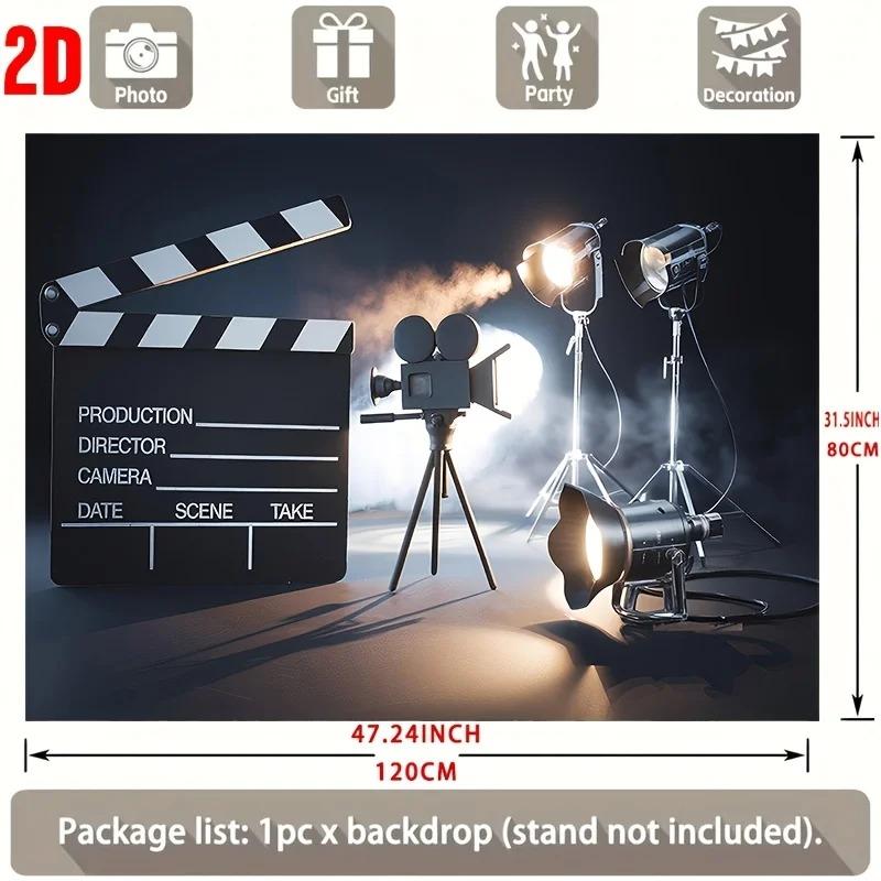 Peach Skin Tapestry Movie Clapperboard Film Camera Spotlight Wall Hanging Cinema Theme Background Cloth For Home Theater Decor