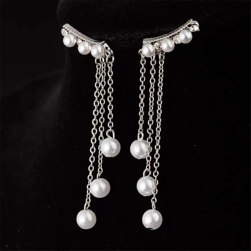 Zircon Earrings Long Pearl Chain Tassel Dangle Earrings Fashion Elegant Women Weeding Party Jewelry Gift Accessories