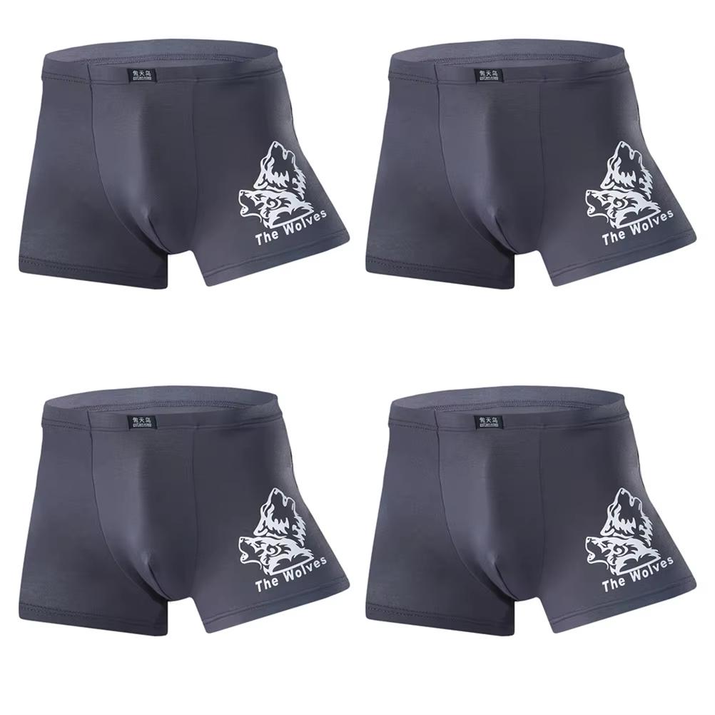 4 Pcs Men's Underwear Printed Boxer Shorts Youth Breathable Modal Underpants