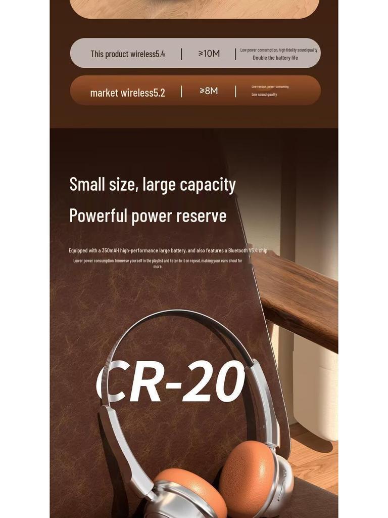 2025 Berlin Sound CR-20 Retro Over-Ear Wireless Bluetooth Noise-Cancelling Headphones with Long Battery Life