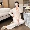 Simulation Silk Acetic Acid Pajamas Women's Spring, Summer and Autumn Long-sleeved Korean Version Style Sweet and Thin Ice Silk Pure Desire Loungewear