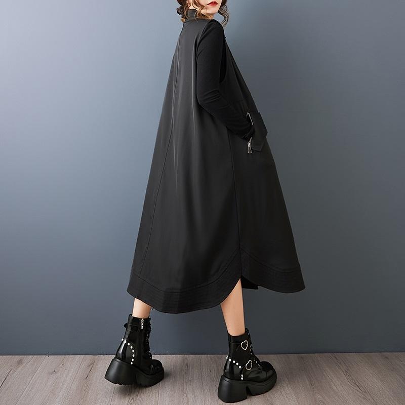 Sleeveless Plus Size  Vintage Black New In Tank Dresses for Women Casual Loose Long Spring Autumn Shirt Dress