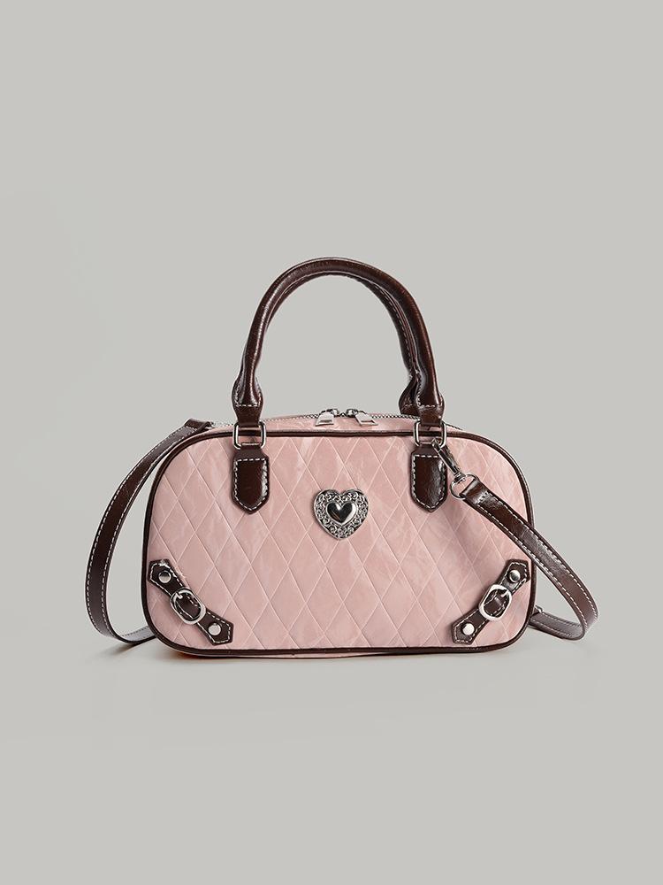 

Sweet Cool Pink Rhombus Bowling Bag 2025 New Niche Design One Shoulder Crossbody Bag Commuter Versatile Tote Bag розовый