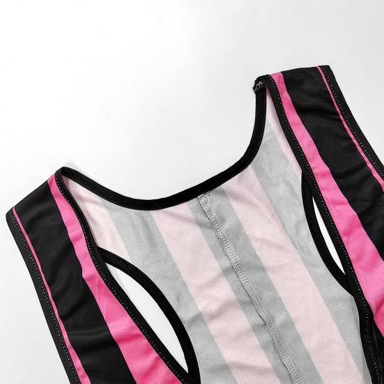 Pánské fitness body bez rukávů s hlubokým výstřihem do U, pruhovaný overal, sportovní podpůrné prádlo do posilovny, boxerky