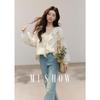 Mishow Damen Spitze Rüschen V-Ausschnitt Bluse