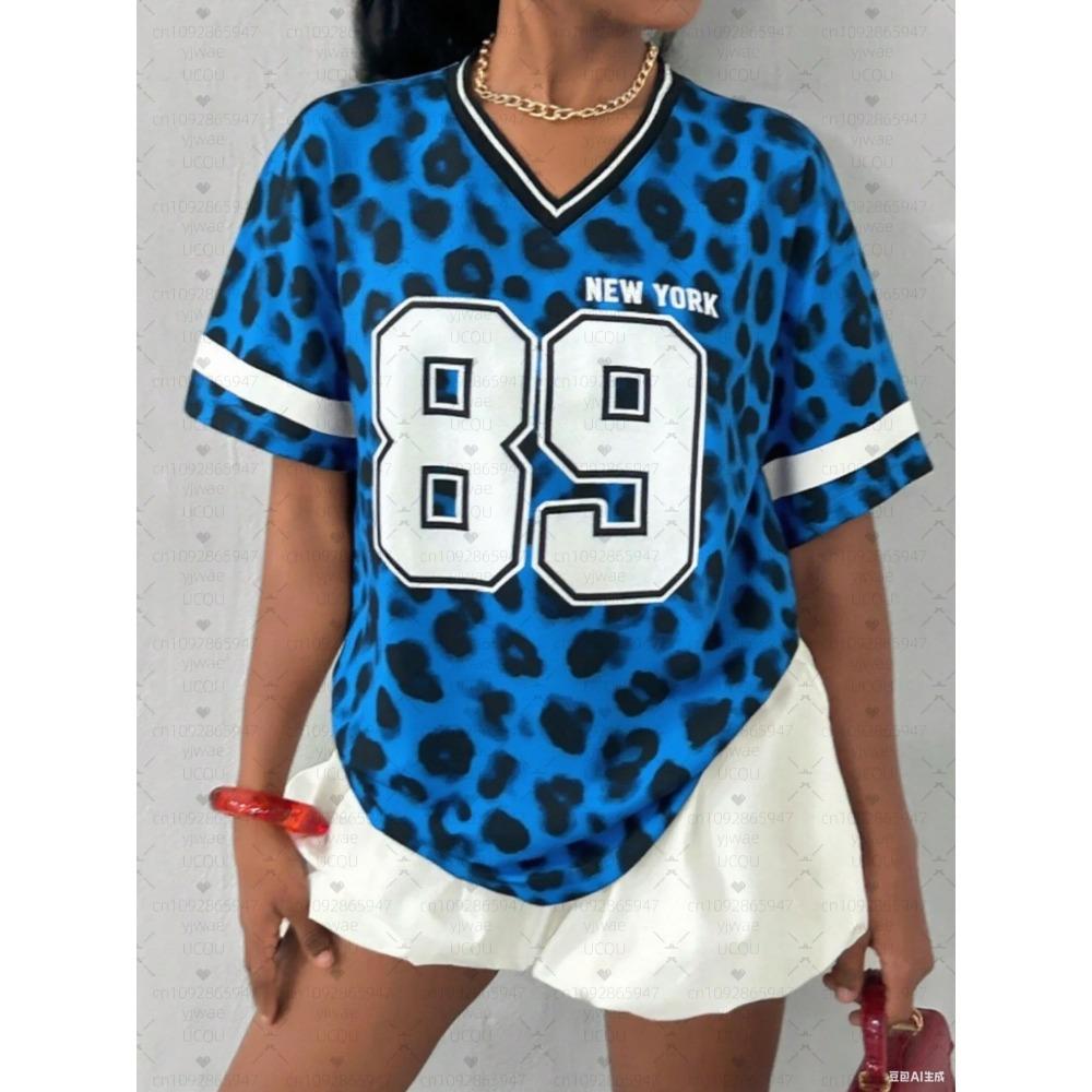 Hot Selling Women Number 89 Print Lightweight Breathable V-Neck Short Sleeved T-Shirt Women T-Shirt Jersey