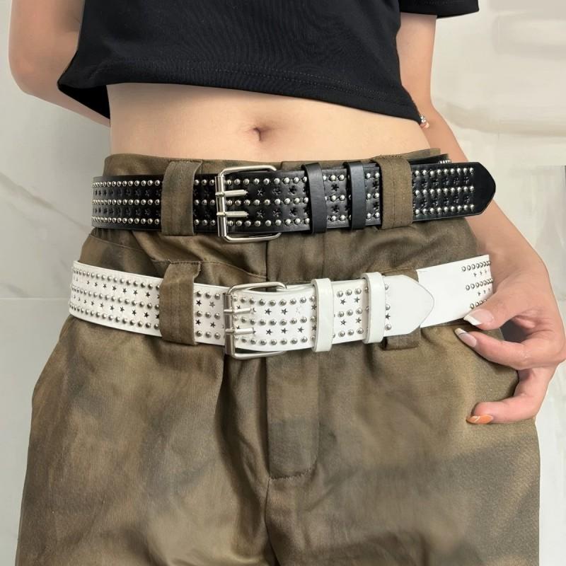 Y2K White PU Belt With Rhinestone Embellishment Jeans Or Casual Pants Alloy Pin Buckle 3.8cm Wide 100cm Length