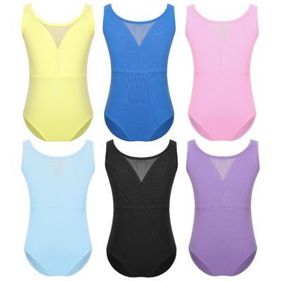 Professional Ballet & Gymnastics Leotard for Girls: V-Back Sheer Mesh Patchwork Design, Sleeveless for Training & Class