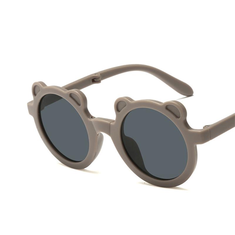 Foldable Round Bear Sunglasses For Girls Boys UV400 Protection Vintage Classic Style With Case Portable Eyewear