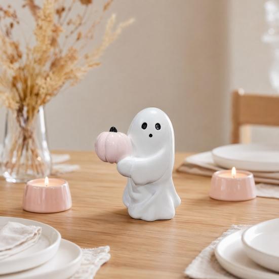 Spooky Ornament, Bat Pumpkin Ghost Model Halloween Decoration, Resin Ghost Figurine for Home Desktop Garden Holiday Decor