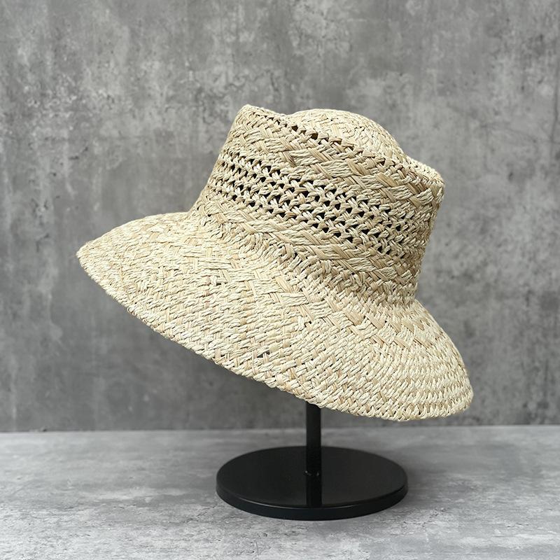 French Hollow Eaves Lafite Straw Hat Women'S Inner Buckle Type Summer Vacation Show Face Small Sun Hat Versatile
