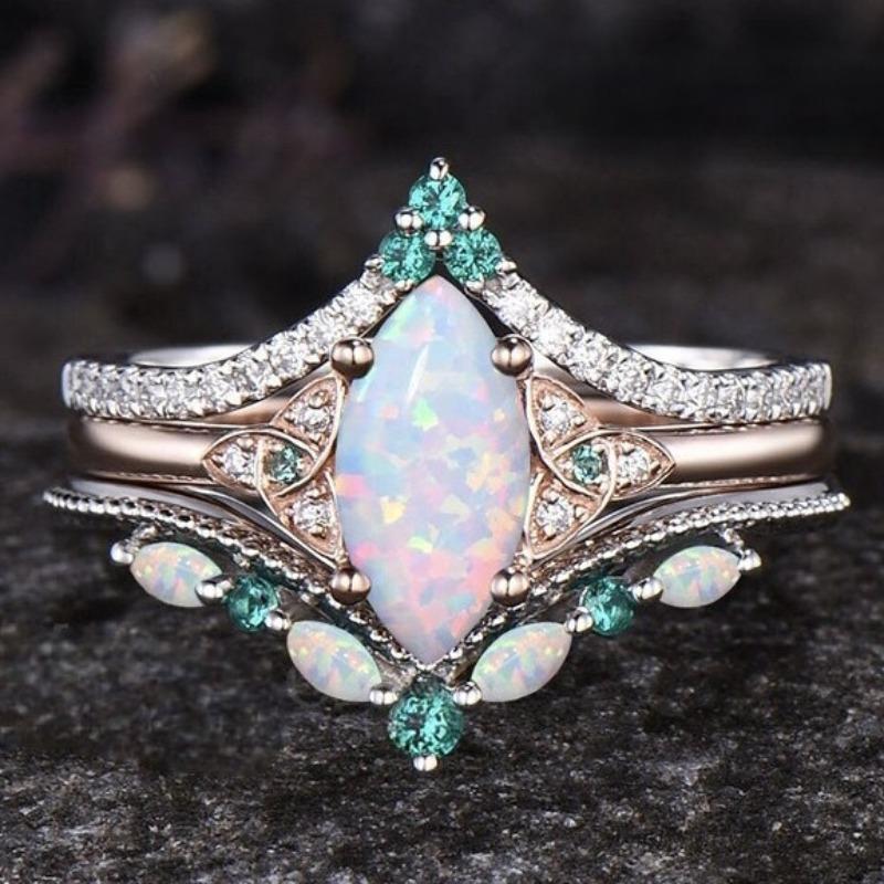 New alloy inlaid horse eye opal , three-piece women s fire color ring. 6 золотой