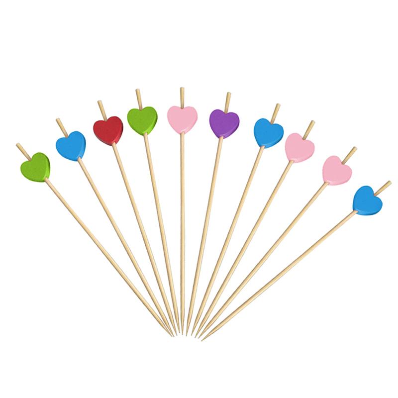 100 ks/sáček bambusové tyčinky na jídlo ve tvaru srdce, bufetové košíčky, ovocné vidličky, dortíky, dezertní tyčinky