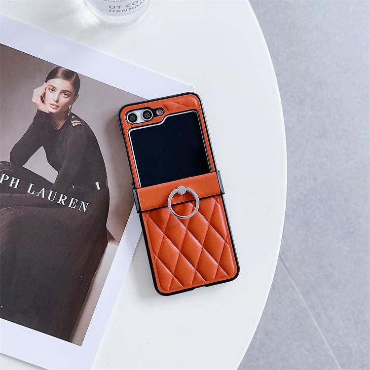 Applicable Samsung ZFlip5 Ring Holder Phone Case Galaxyzflip6 Rhombus Leather Case Fashion Case