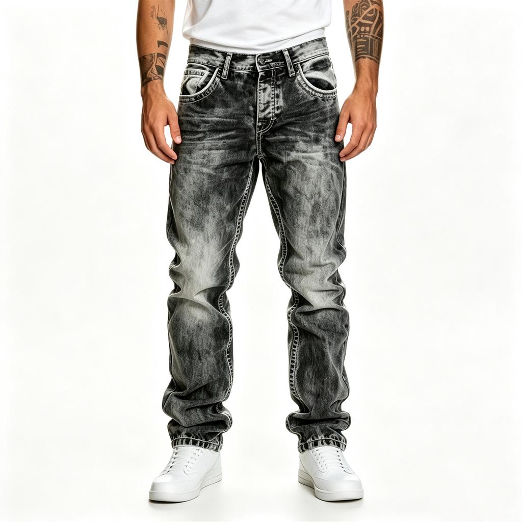 Men's Casual Distressed Straight Leg Jeans Hip Hop Denim Pants for Spring and Fall