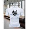 Men's Chest Blood Wolf Shaped Logo Print Compression Shirt High Elasticity Moisture Wicking Sportswear
