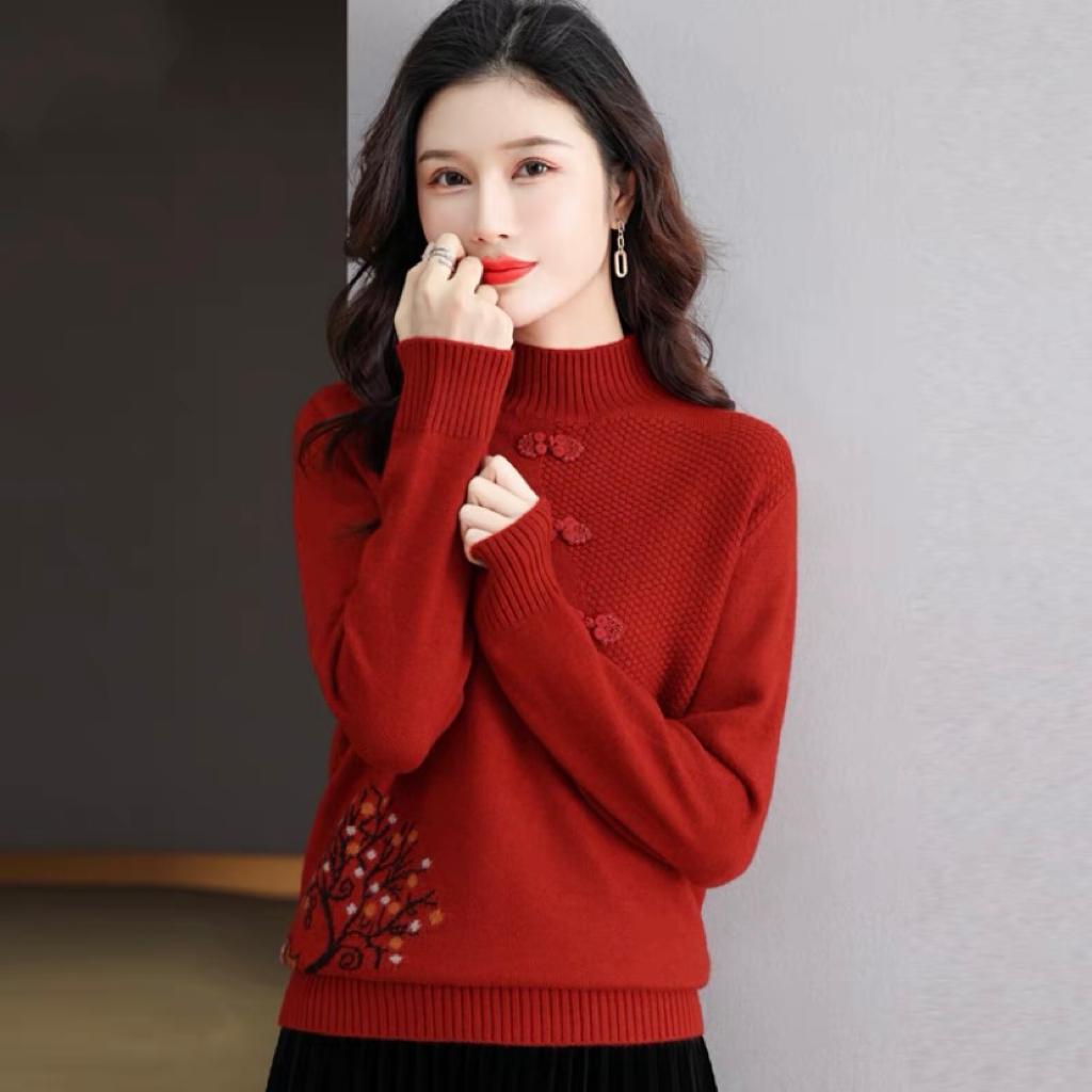 Damen Modischer Langarm-Basisschicht-Pullover Lockerer Pullover für Herbst und Winter Warm Gestrickter Rollkragenpullover