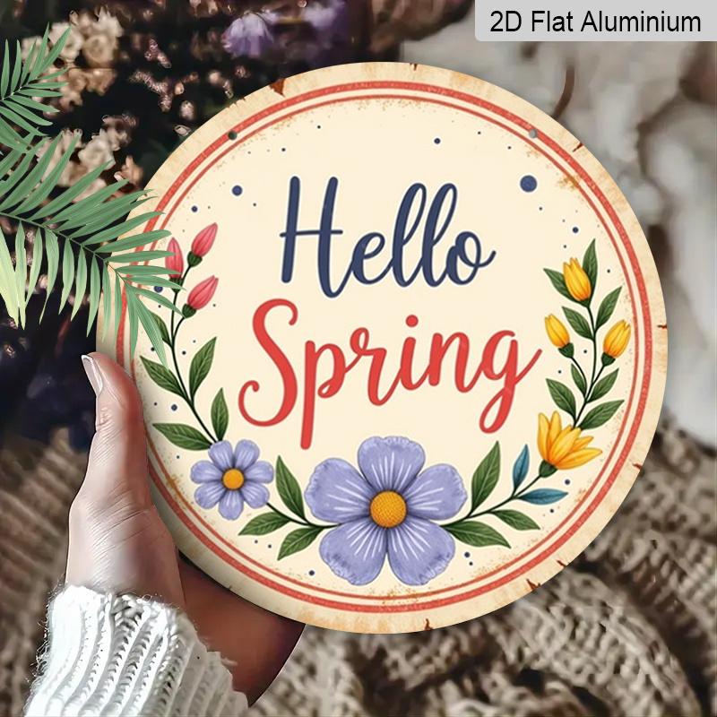 2D Flat 1pc 8X8 Inch Retro Spring Flower Round Metal Wall Decoration-aluminum Retro Pendant, Suitable for Indoor and Outdoor Decoration, Such As