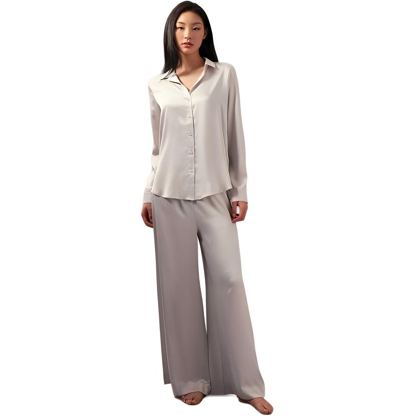 Calvin Klein Casual Minimalist Button-Down Glossy Smooth Home Pajama Top Women tops Beige QS7297