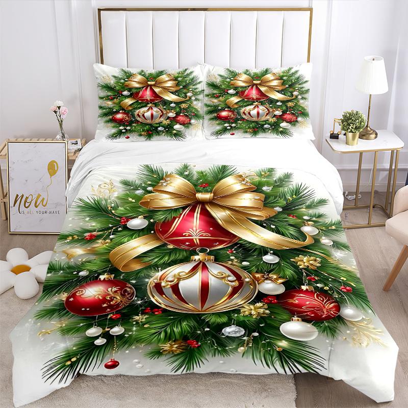3pcs Elegant Christmas Ornaments Pattern Bedding Set, 1* Cover + 2*Pillowcases, Printed Bedding Set, Soft and Comfortable, Suitable for Bedr